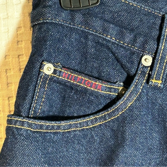 VINTAGE Y2K Tommy Hilfiger Shorts Sz 29 Blue Dark Denim Carpenter Baggy Wide Leg - Picture 8 of 14